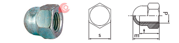 Гайка высокая колпачковая шестигранная DIN 1587, ГОСТ 11860-85